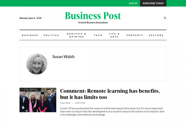 Business Post: 5th June 2020 - Remote learning has benefits, but it has limits too